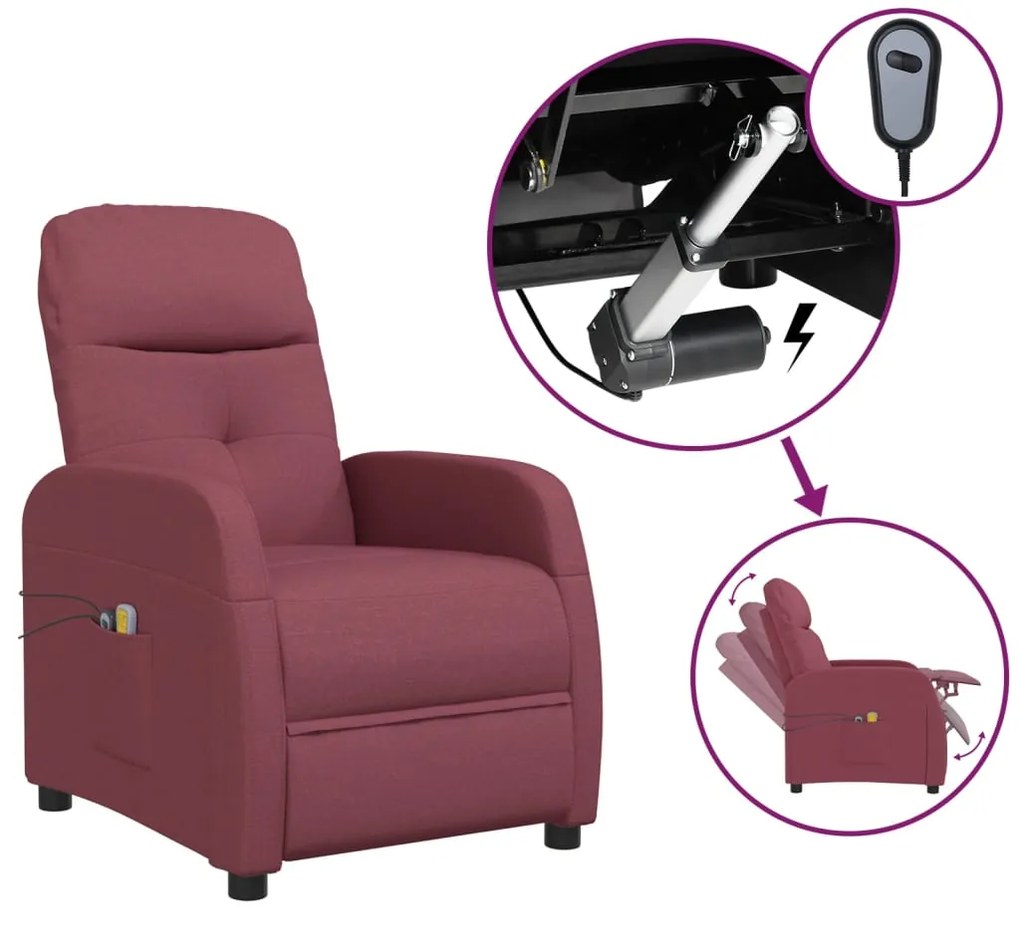 3073609 vidaXL Fotoliu de masaj electric rabatabil, roșu vin, textil