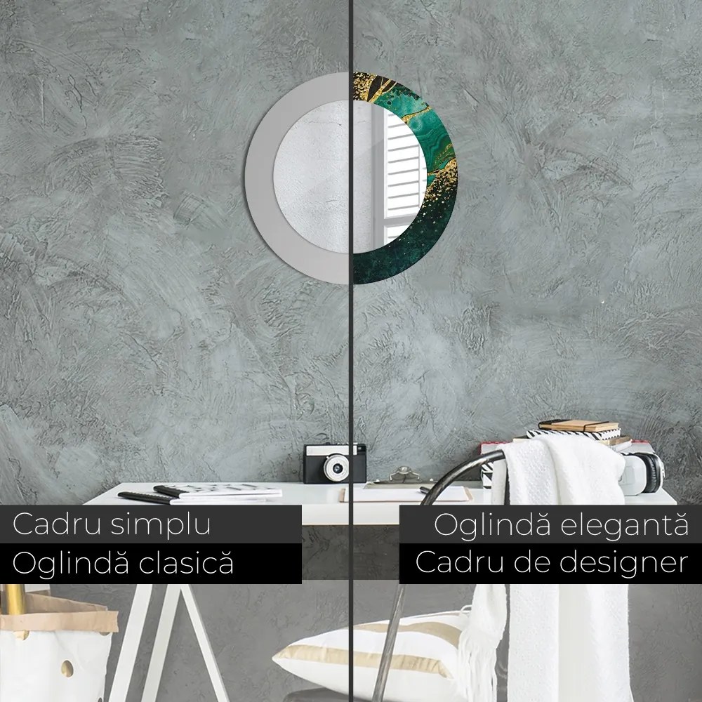Oglinda rotunda cu rama imprimata Green de marmură fi 50 cm