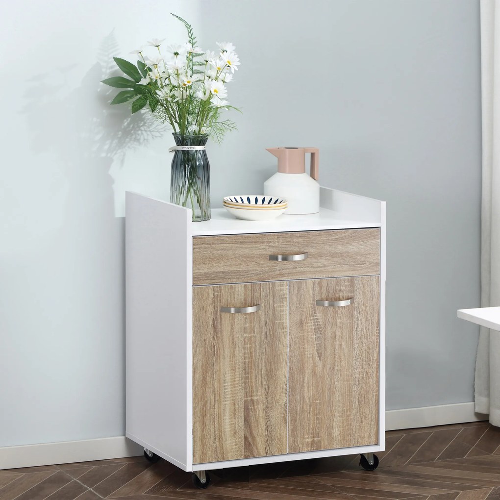 HOMCOM Cărucior Bucătărie Compact cu Dulap și Sertar, Mobilier Multifuncțional, 60x40x77cm, Design Modern | Aosom Romania