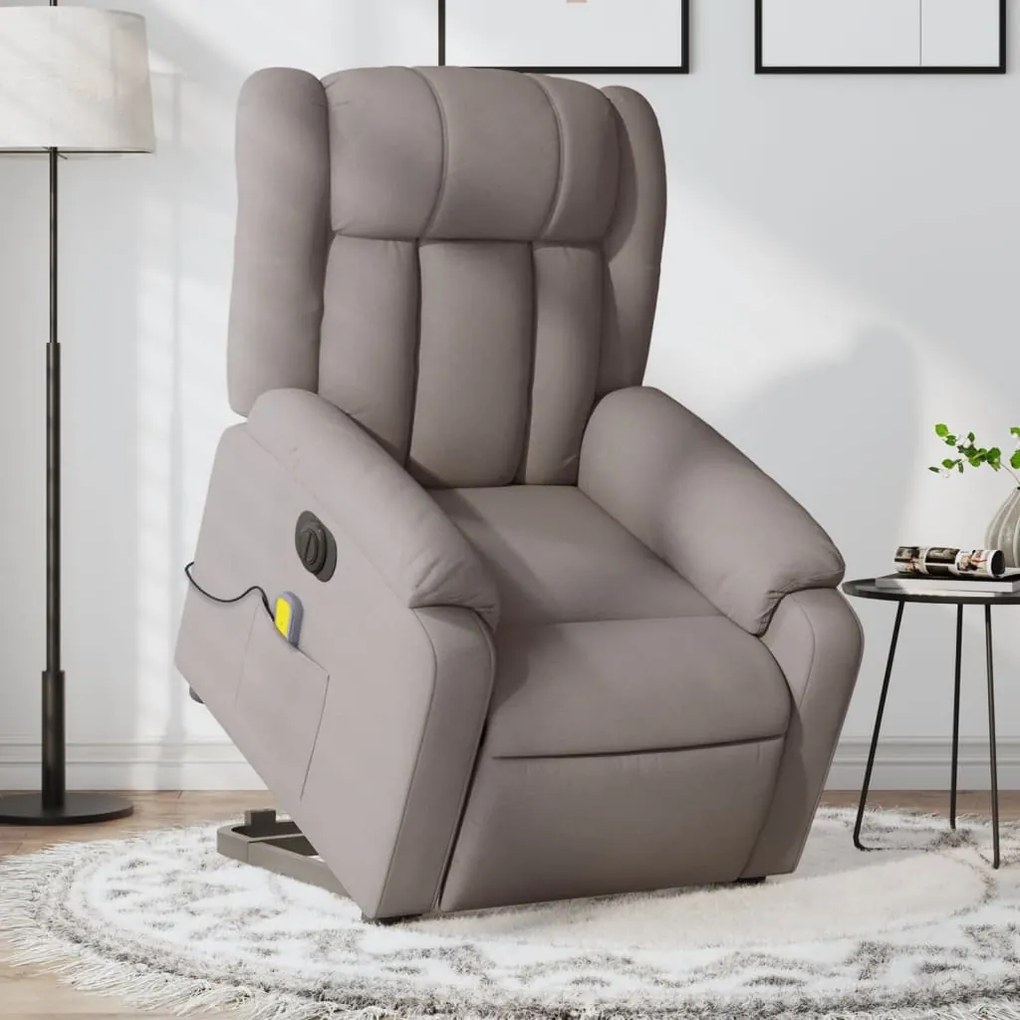 vidaXL Fotoliu electric masaj rabatabil cu ridicare, gri taupe, textil