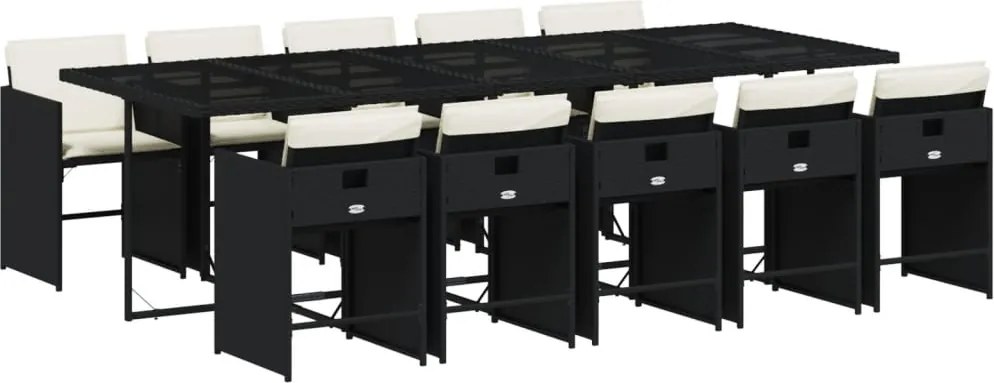 vidaXL Set mobilier de exterior cu perne, 11 piese, negru, poliratan