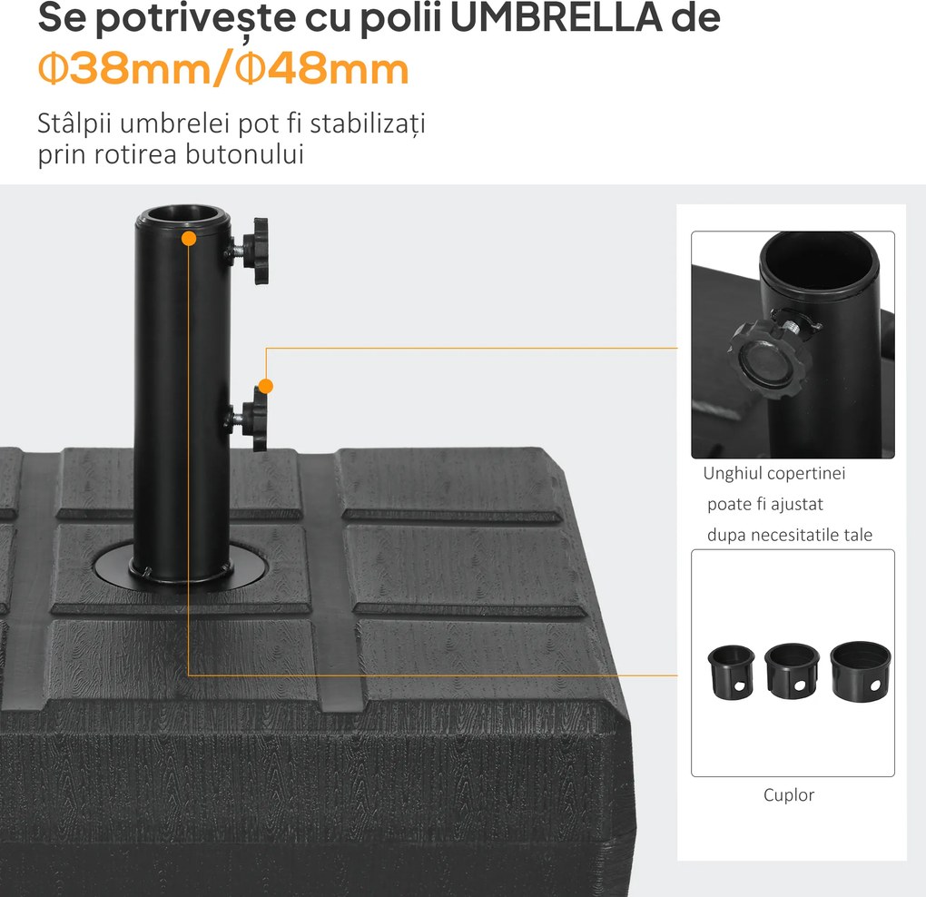 Outsunny Suport 40kg Pătrat pentru Umbrelă Soare, Efect Lemn, Bază Rezistentă din Plastic | Aosom Romania