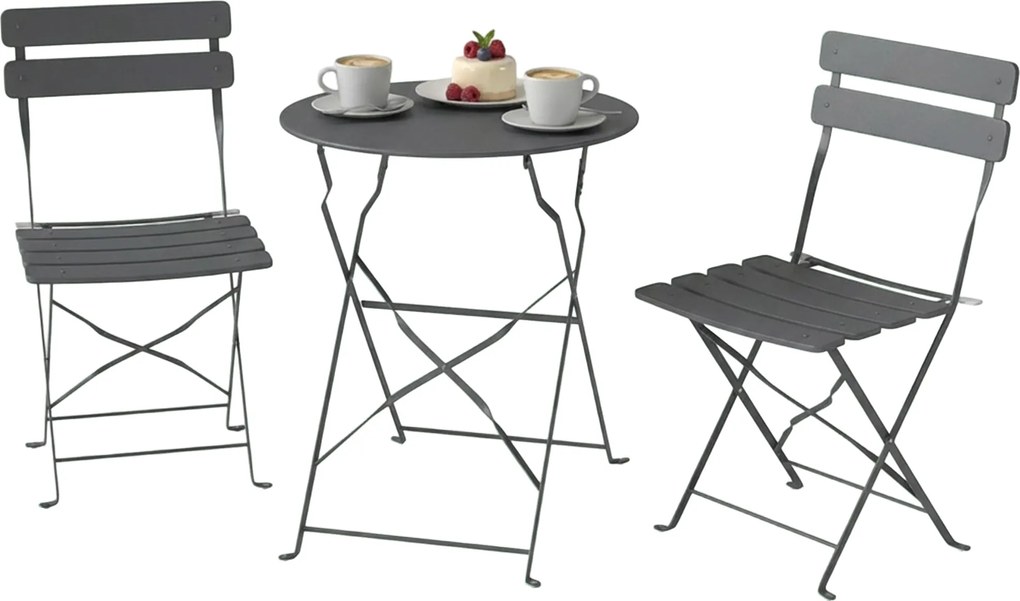 Outsunny Set bistro pentru grădină 3 piese Masă și 2 scaune pliante cu dublă protecție anti-rugină Metal Gri | Aosom Romania
