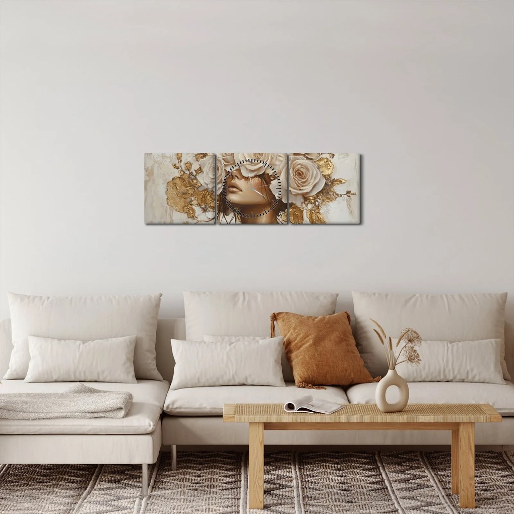 Tablou - Fată cu Trandafiri (cu ceas) (90x30 cm)