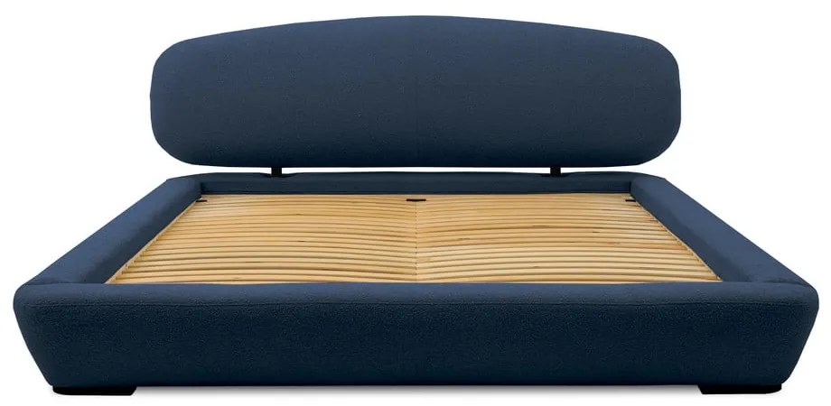 Pat matrimonial albastru închis tapițat cu somieră 140x200 cm Odette – Scandic