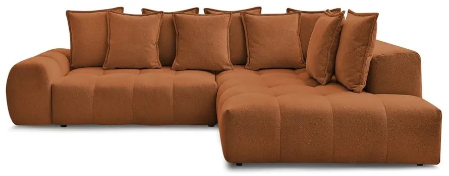 Colțar teracotă extensibil/cu spațiu de depozitare cu tapițerie din chenille (cu colț pe partea dreaptă/în formă de ”L”) Everest – Bobochic Paris