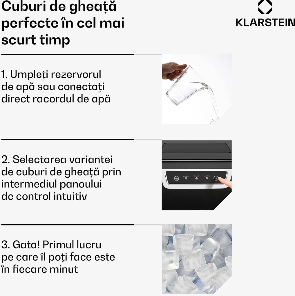 Klarstein Producator industrial de cuburi de gheata Icefestival Bullet, 400W, 3 litri, 20kg/24h