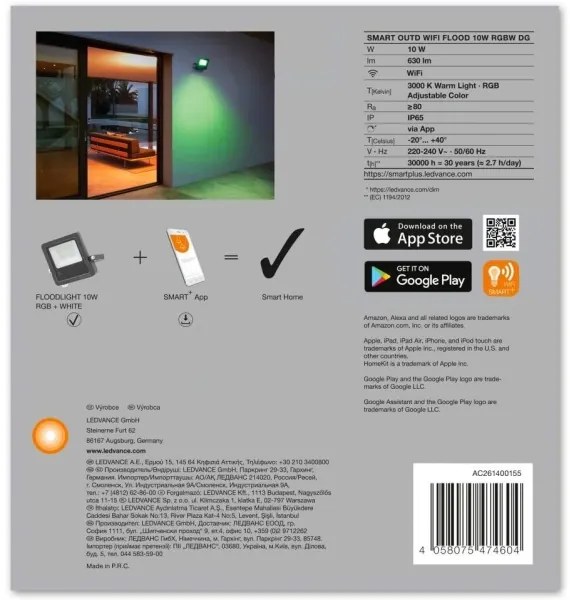 Proiector LED RGBW SMART+ FLOOD LED/10W/230V IP65 Ledvance Wi-Fi