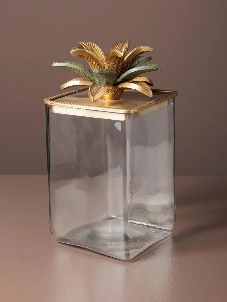 Cutie decorativa, din sticla si alama, H21cm, Palmas