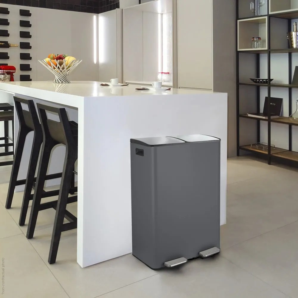 Coș de gunoi gri închis pentru reciclare/cu pedală 2x30 l din oțel Aliya – Spirella
