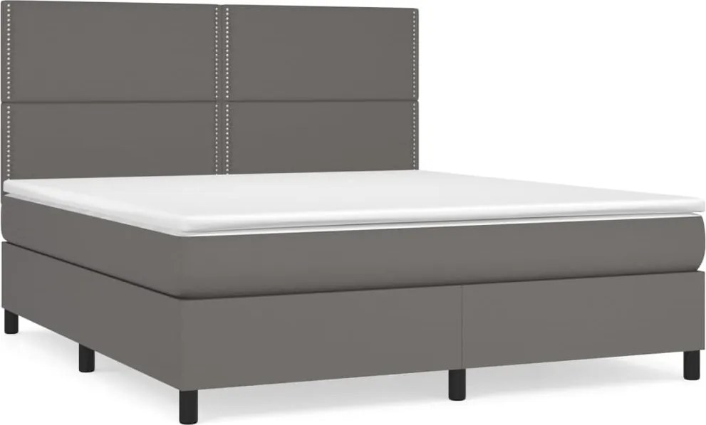 vidaXL Pat box spring cu saltea, gri, 180x200 cm, piele ecologică