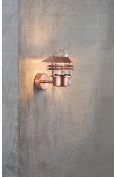 Aplică de exterior cu senzor Nordlux BLOKHUS 1xE27/60W/230V IP54 cupru