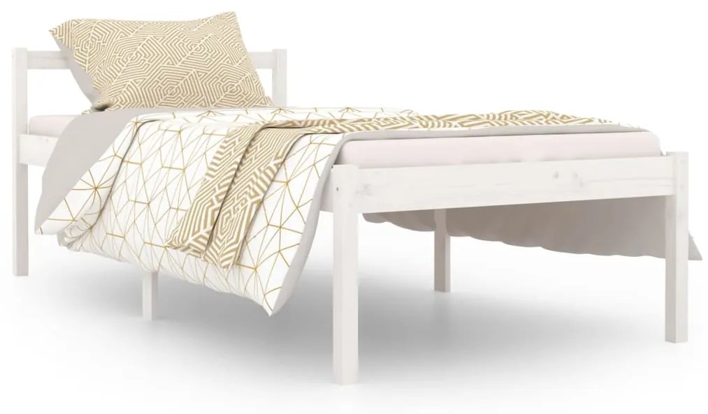 810580 vidaXL Cadru de pat single, alb, 90x190 cm, lemn masiv de pin