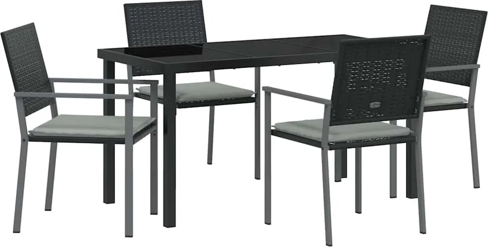 vidaXL Set de masă pentru grădină 5 pcs Negru și Gri Deschis Ratan PE