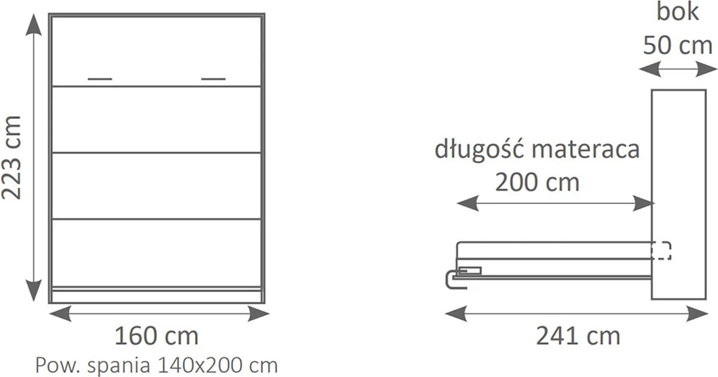 Pat rabatabil Basic 140x200 vertical cu masă de scris- alb mat