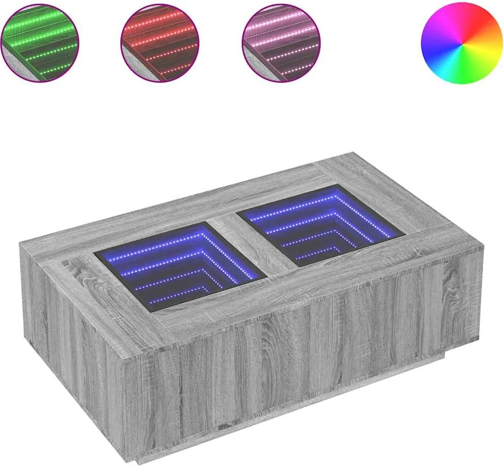 vidaXL Măsuță de cafea cu LED infinity, gri sonoma, 116x69x40 cm