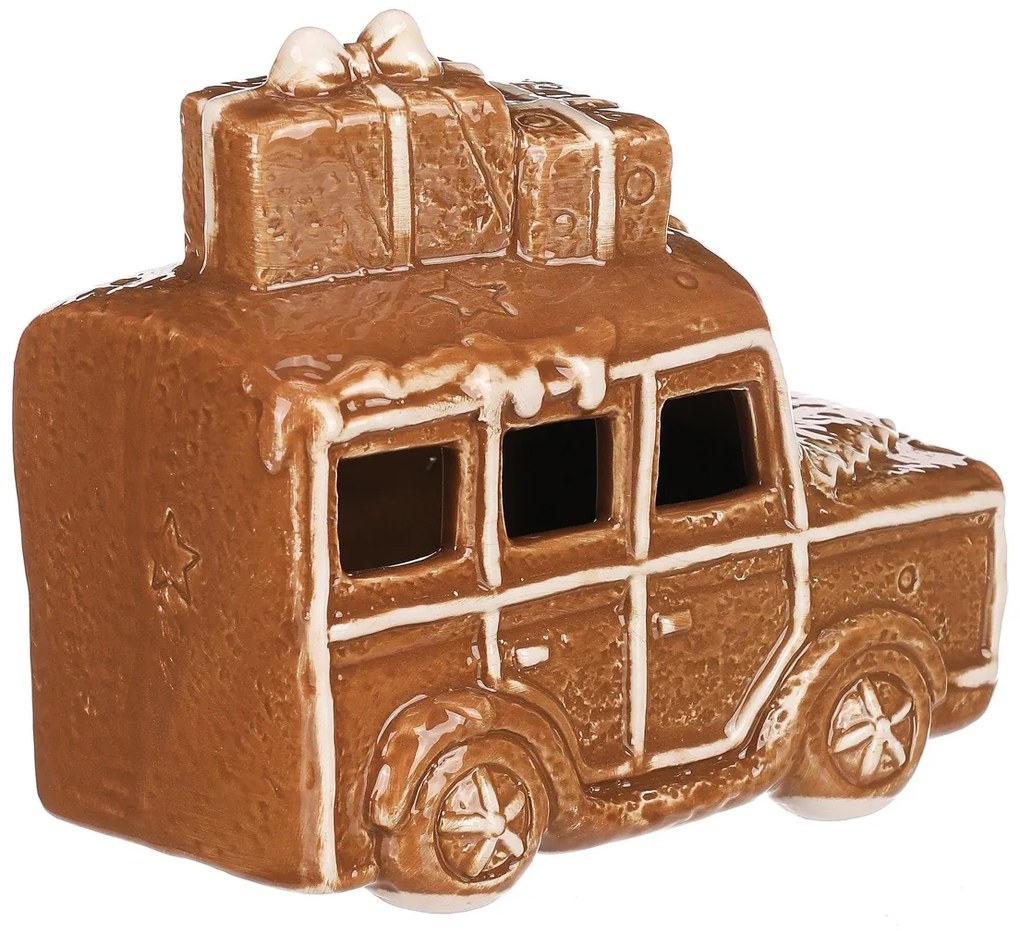 Decorațiune de Crăciun Mașină de turtă dulce culumini LED, ceramică, 13 cm
