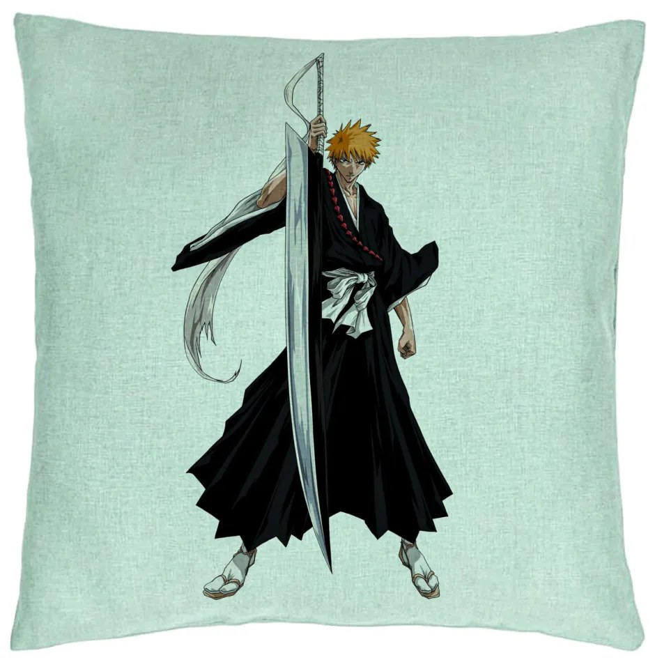 Perna Decorativa cu Bleach - Ichigo, 40x40 cm, Verde Menta, Husa Detasabila, Burduf