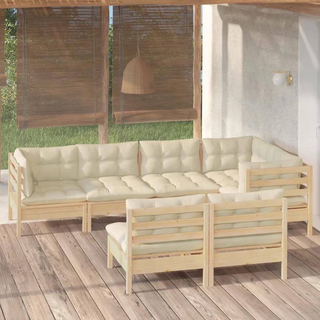 3096442 vidaXL Set mobilier grădină cu perne crem, 7 piese, lemn masiv pin