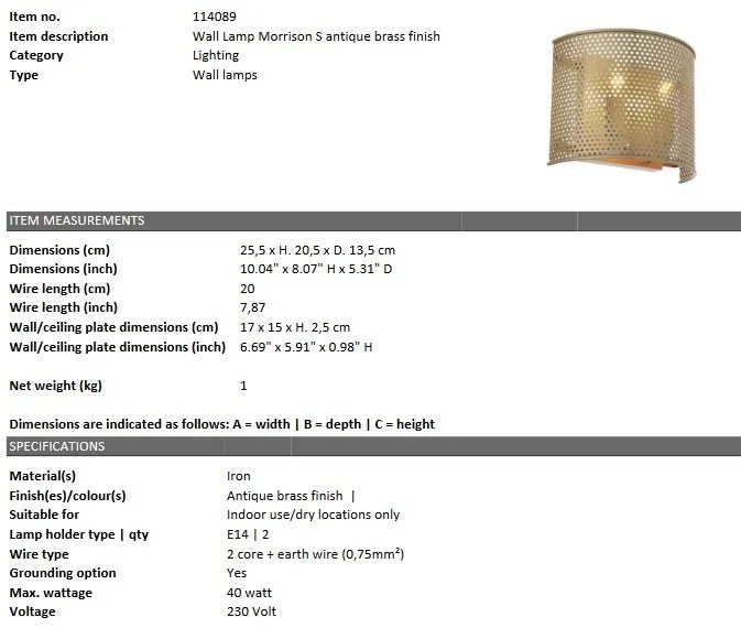 Aplica design modern LUX Morrison, alama antica 114089 HZ