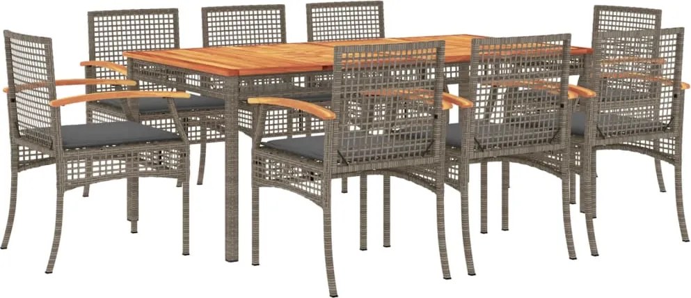vidaXL Set mobilier grădină cu perne, 9 piese, gri, poliratan