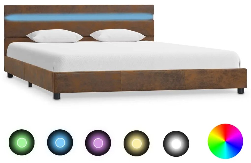 Cadru de pat cu LED, maro, 140 x 200 cm, material textil Maro, 140 x 200 cm