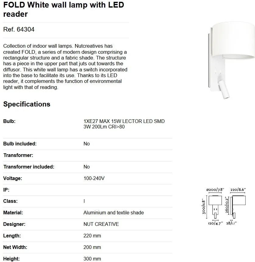 Aplica moderna cu reader LED FOLD White 64304