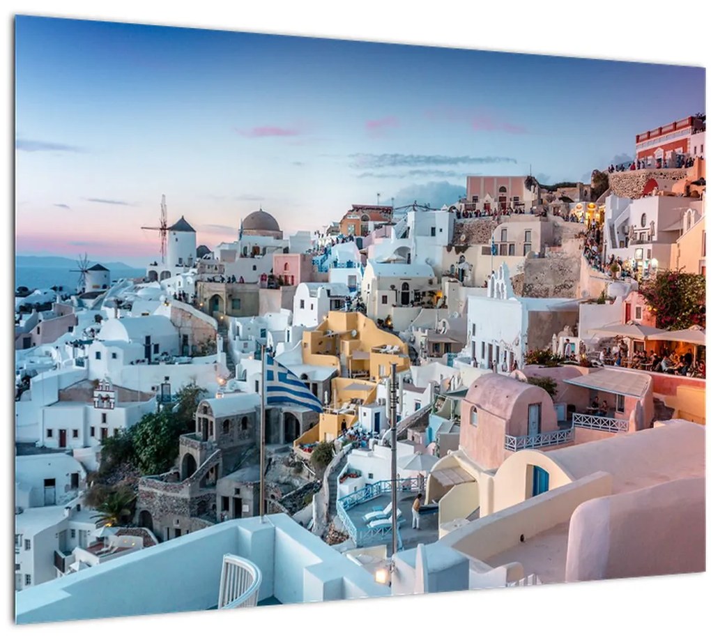 Tablou pe sticlă - Amurg în Santorini (70x50 cm)
