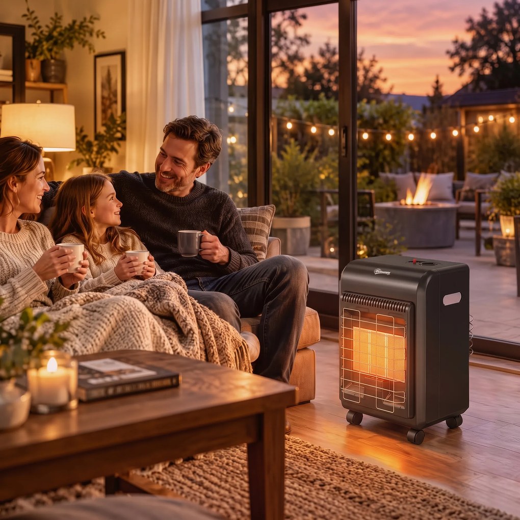 Outsunny Sobă pe Gaz Portabilă 4,2 kW, cu 3 Trepte de Căldură, Neagră | Aosom Romania