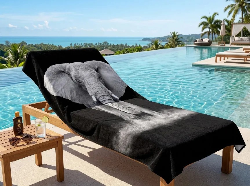 Prosoapa XXL de plaja cu uscare rapida ELEPHOS negru-gri 150 x 210 cm, 100% microfibra