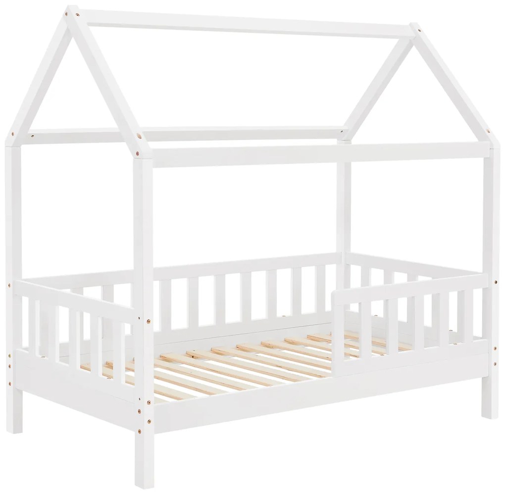 Patut Marli 90 x 200 cm cu 2 sertare si grilaj cu lamele - alb