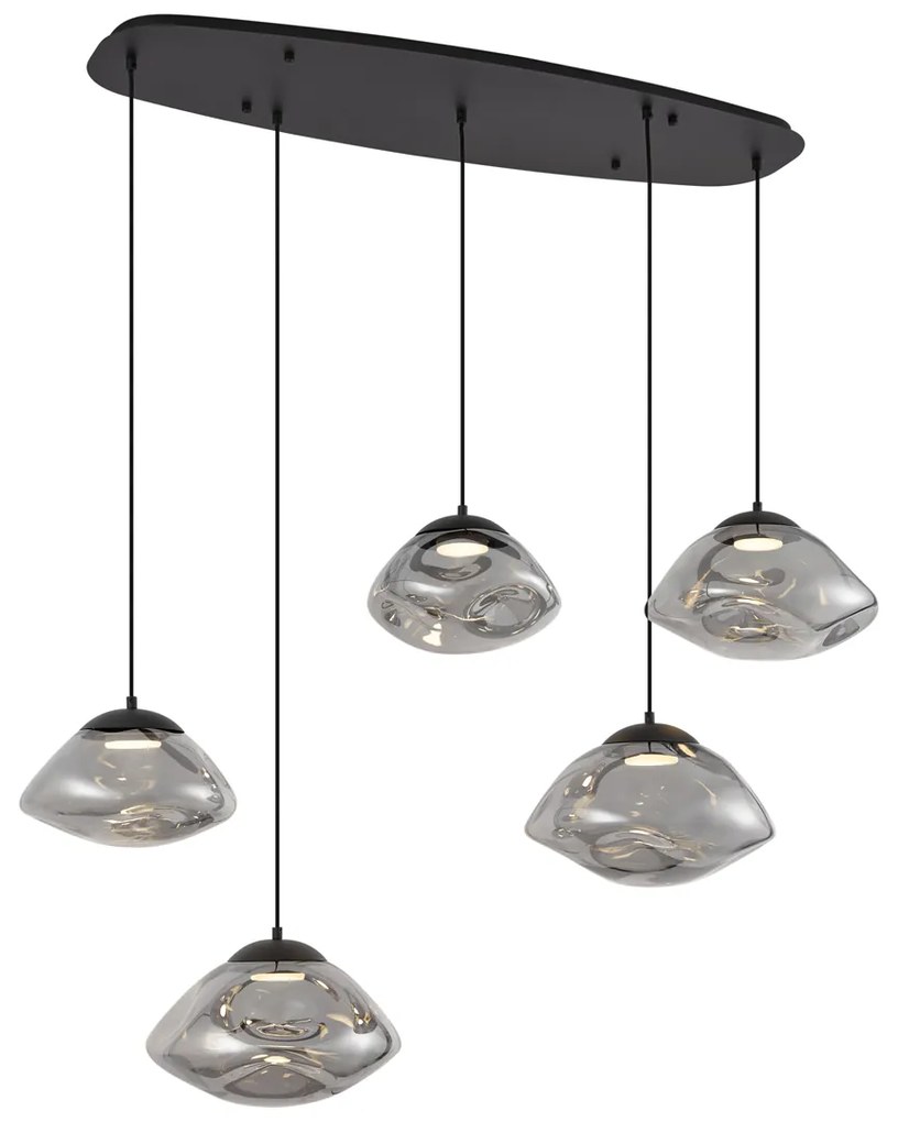 Lampă suspendată de design neagră cu sticlă fumurie cu 5 lumini - Gus