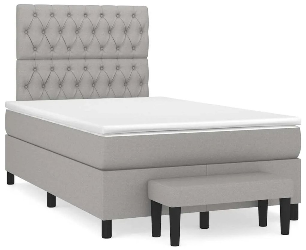 vidaXL Pat box spring cu saltea, gri deschis, 120x190 cm, textil