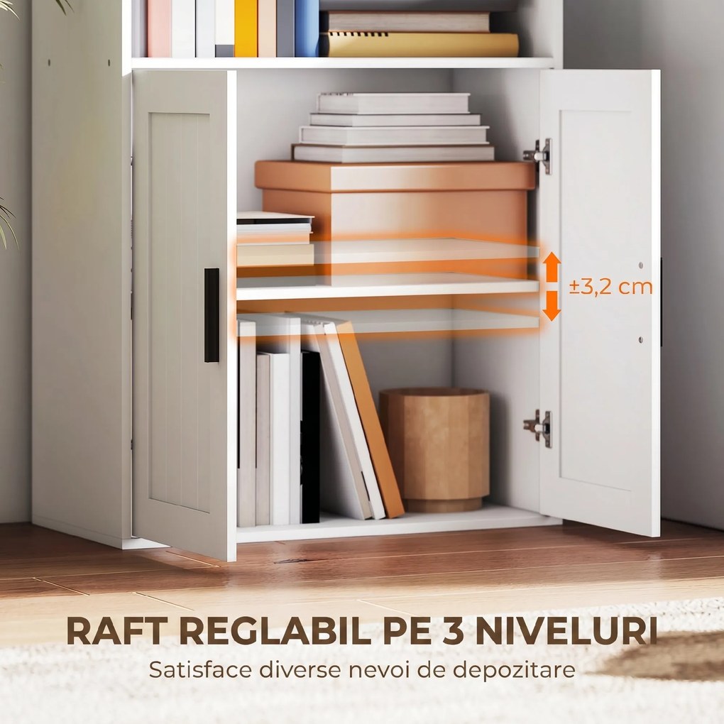 HOMCOM Bibliotecă cu Rafturi Deschise și Dulap cu Raft Reglabil Alb | Aosom Romania