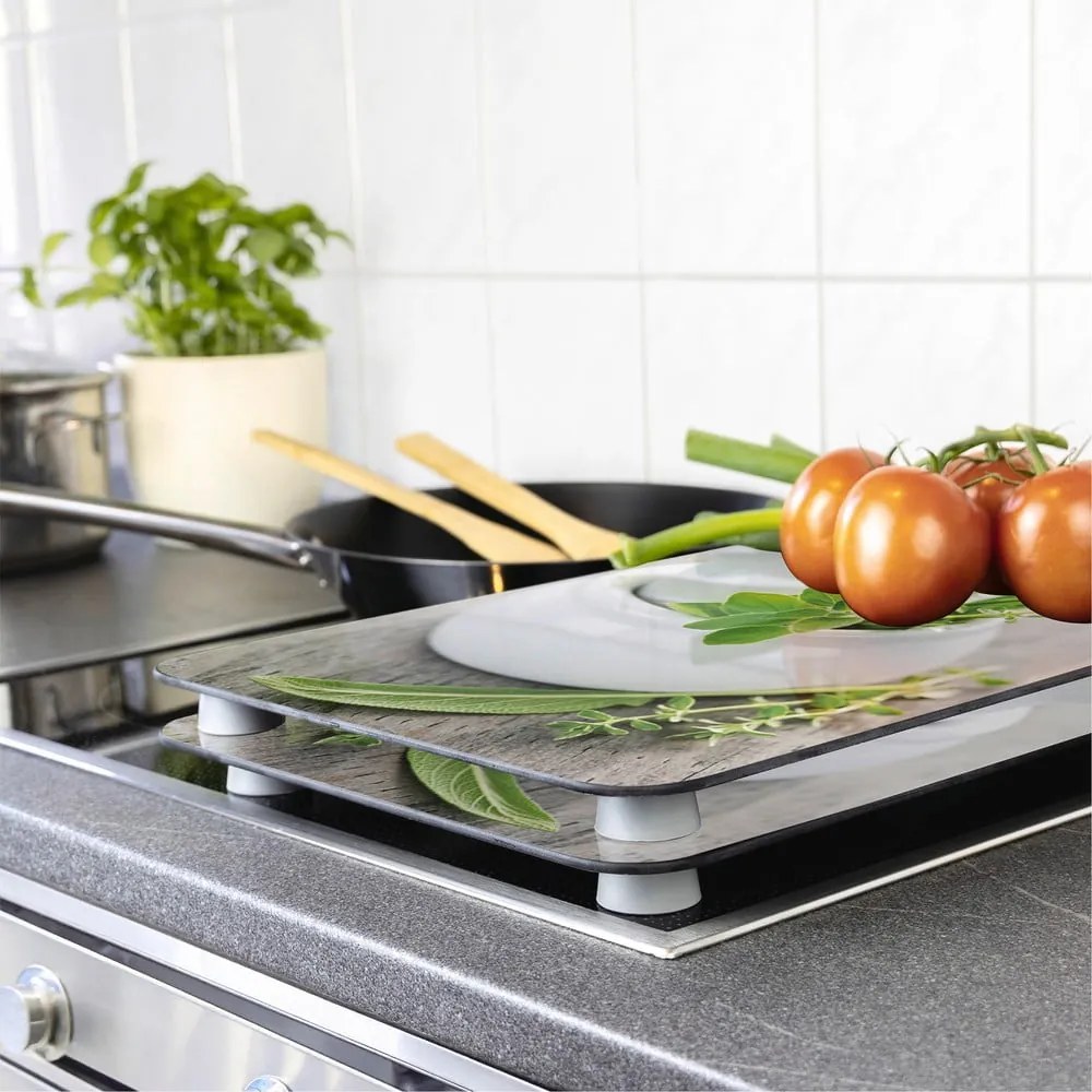 Set 2 protecții din sticlă pentru aragaz Wenko Herbal, 52 x 30 cm