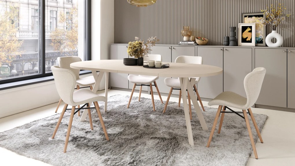 Mazzoni ALDO Bej/picioare bej - MASĂ ROTUNDĂ STIL LOFT PENTRU SALON/SUFRAGERIE EXTENSIBILĂ CU PICIOARE ÎN FORMĂ DE "Y"