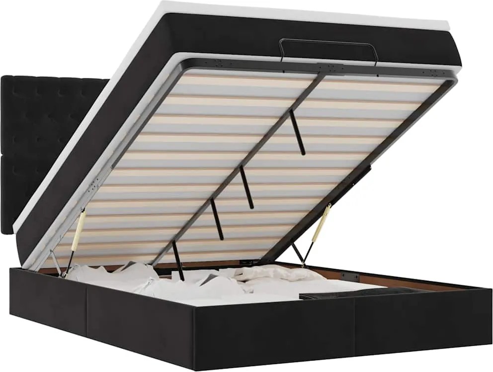 vidaXL Cadru de pat otoman cu saltele, catifea neagră 140x200cm