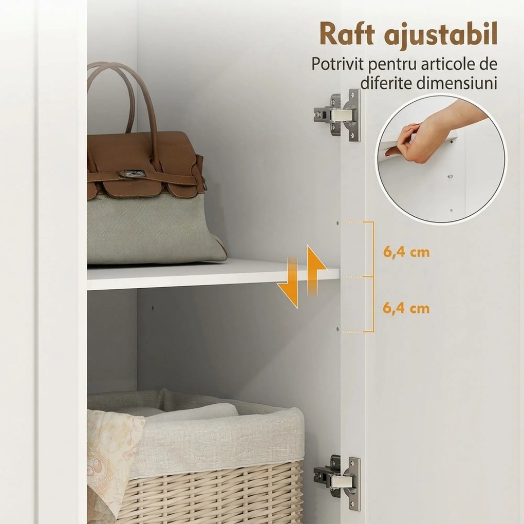 HOMCOM Dulap Modern cu Bară pentru Umerașe, 3 Sertare și Raft Reglabil, Alb | Aosom Romania