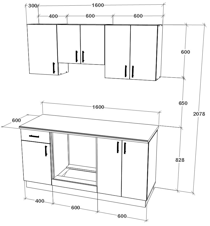 Set haaus V6, Alb, Blat Thermo 28 mm, L 160 cm