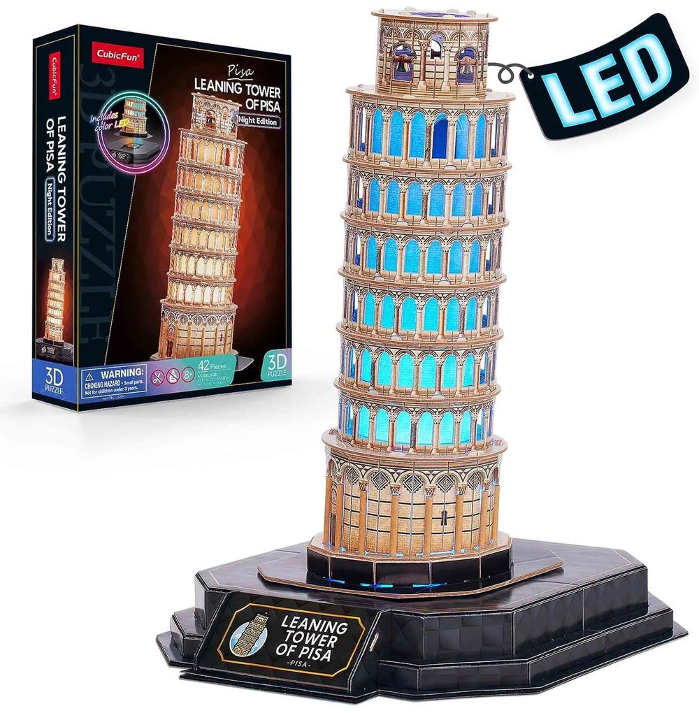 PUZZLE 3D TURNUL DIN PISA EDITIE LUMINOASA 42 PIESE - CUBICFUN (CUL535h)