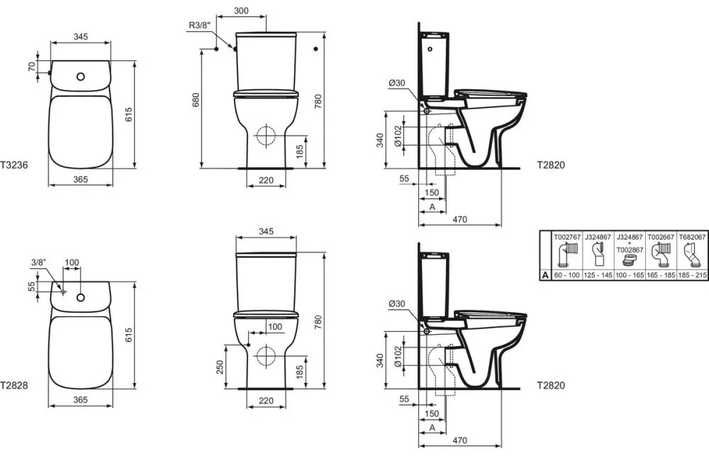 Rezervor vas wc Ideal Standard Esedra alb lucios cu alimentare laterala