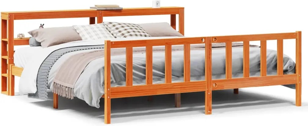 vidaXL Cadru de pat cu tăblie, maro ceruit, 180x200 cm, lemn masiv pin