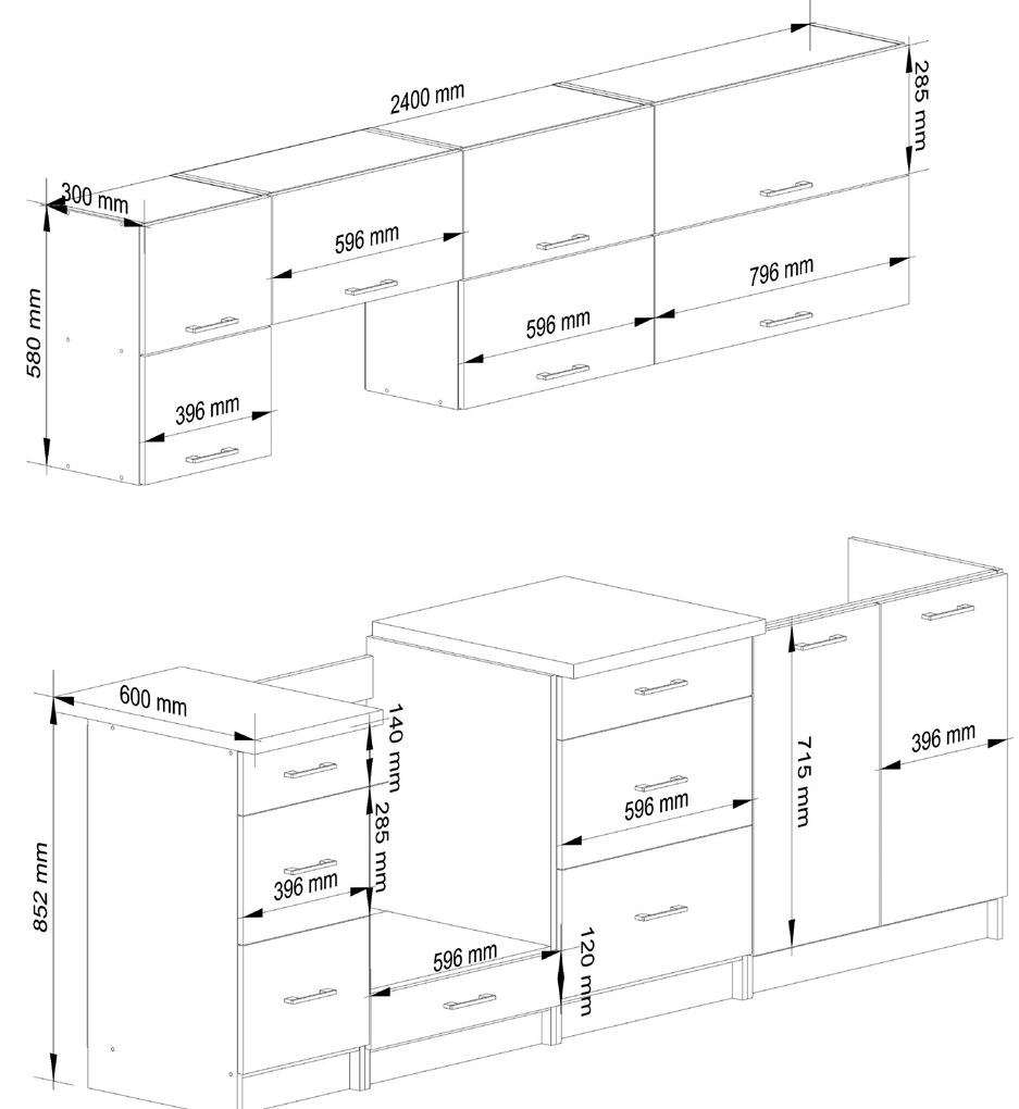 Set de bucătărie 240 cm Ozara VI (Alb). 1070945