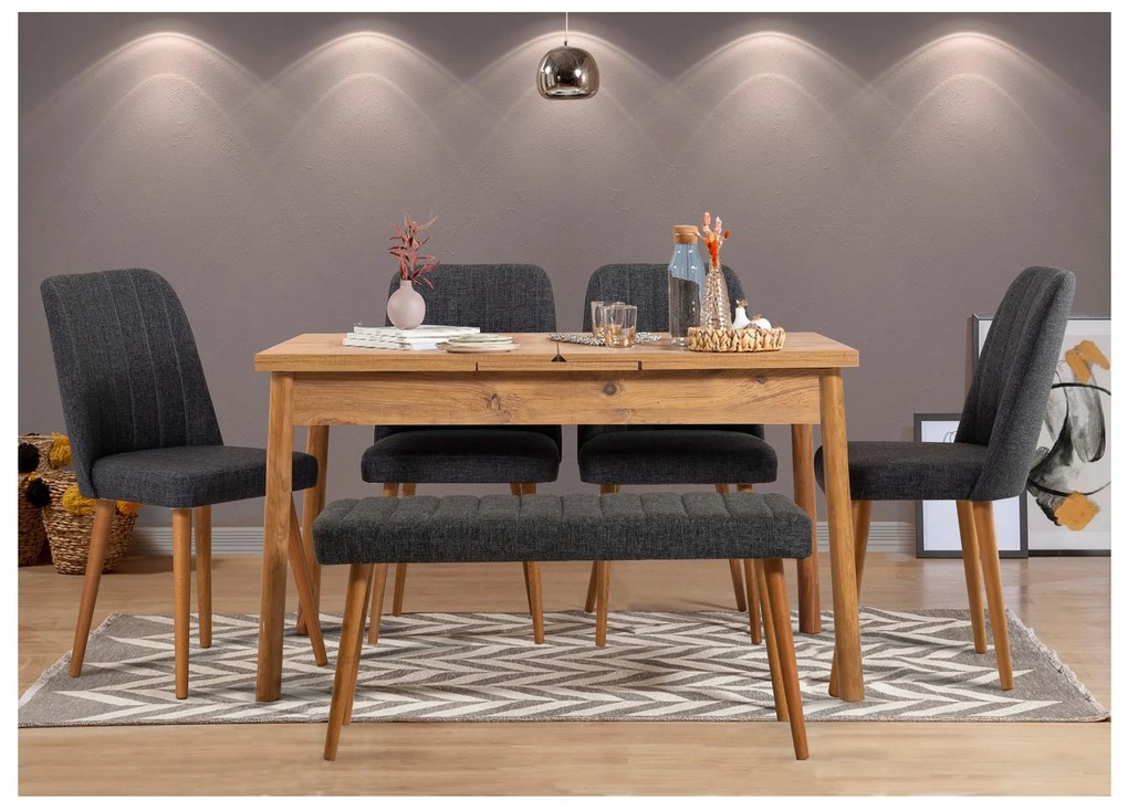 Set mobilier sufragerie Senteago 2 (pentru 6 persoane) (pin atlantic + antracit). 1102556