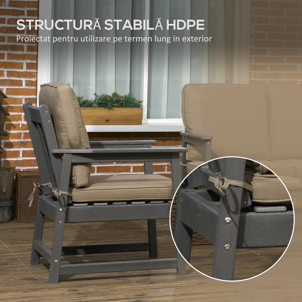Outsunny Set Mobilier de Terasă din 4 Piese, Set Canapea Dublă, 2 Scaune și Măsuță de Cafea, 65x70x80 cm, Gri | Aosom Romania