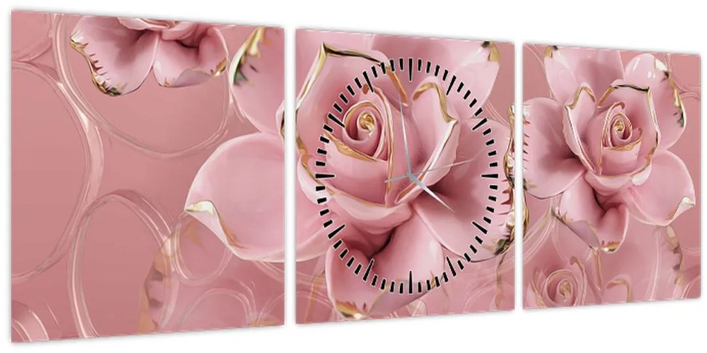 Tablou - Decor floral (cu ceas) (90x30 cm)