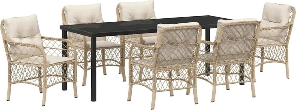 vidaXL Set de masă pentru grădină cu pernă 7 pcs Bej poliratan