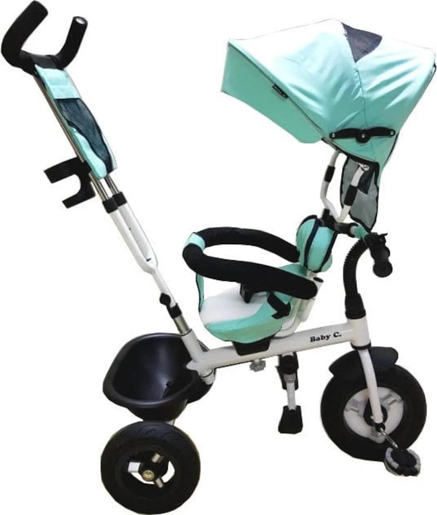 Tricicleta cu copertina Baby Care™ My first Trike, pedale si maner parinti, scaun reversibil cu invartire 360 grade, cadru metalic, Verde Turquise