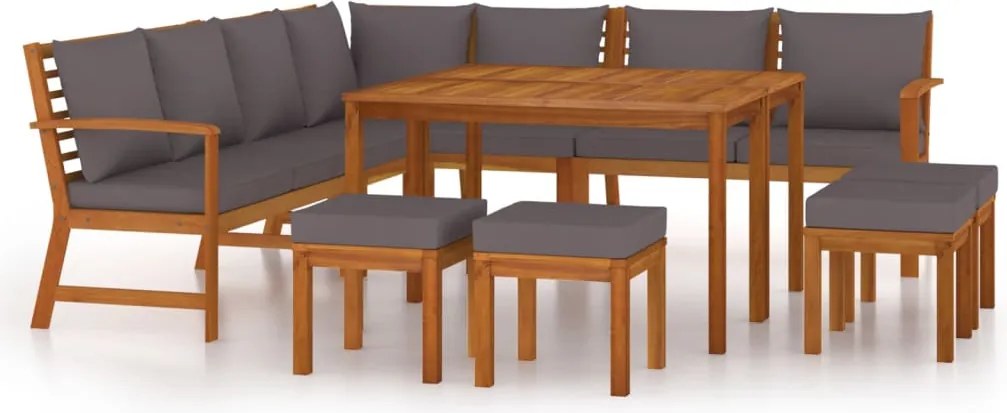 vidaXL Set mobilier grădină cu perne, 11 piese, lemn masiv de acacia