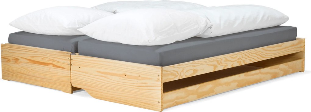 Pat cu module suplimentare extensibile, culoare naturală, lemn masiv, 90x200, FLOPY